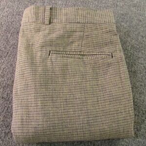 Corbin OTC Off The Cuff Pants Mens 36 Tan Houndstooth Pleated Cuffed Linen Blend